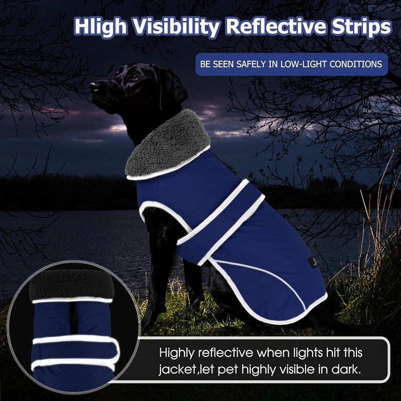 Dogcheer Dog Coat, Waterproof Dog Jacket Reflective Pet Winter Coat with Adjustable Hook & Loop, Christmas Puppy Fleece Jacket Warm Turtleneck Snowsuit for Small Medium Large Dogs - Blue, S - Image 5